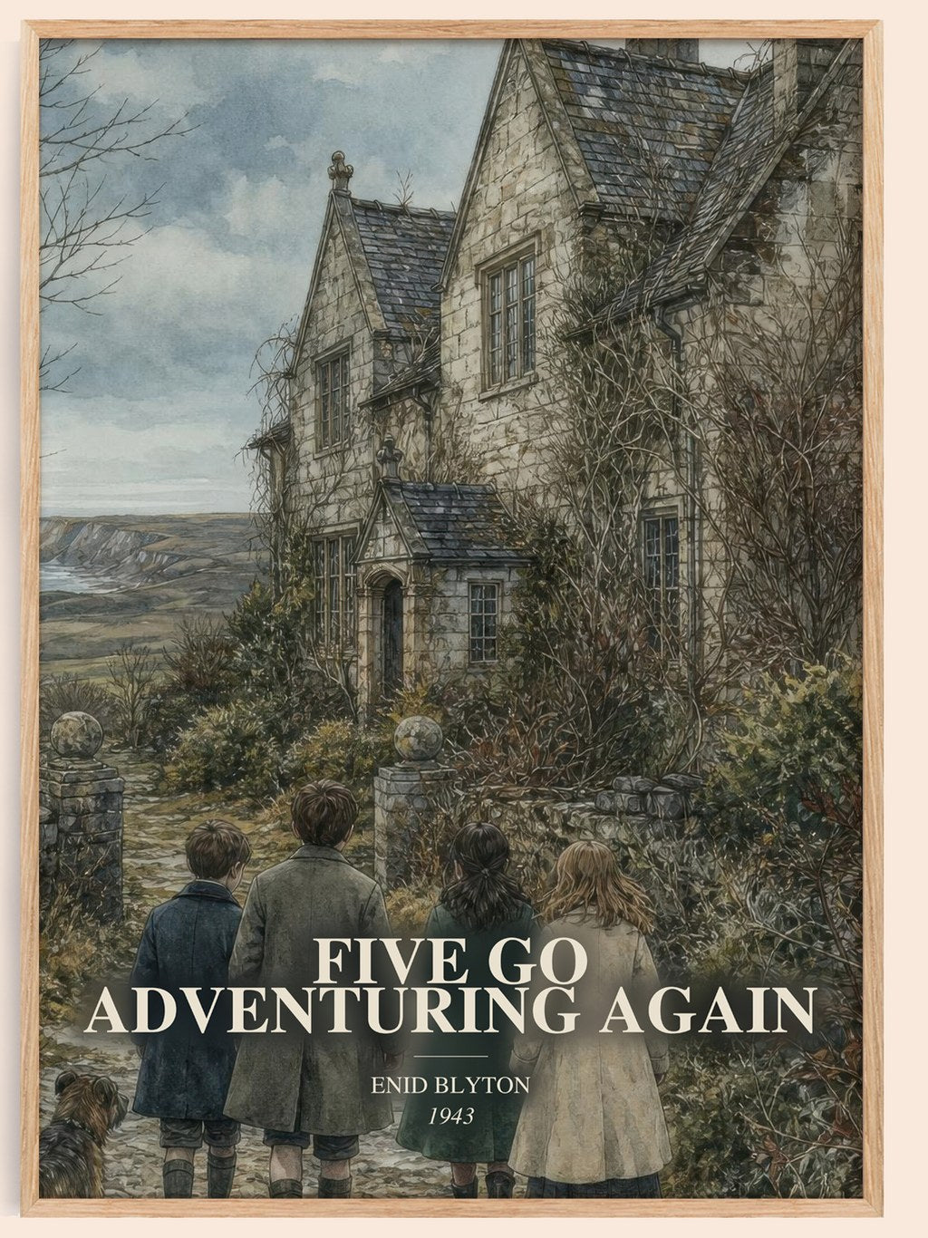 Five Go Adventuring Again watercolour book poster by Enid Blyton – framed literary art print