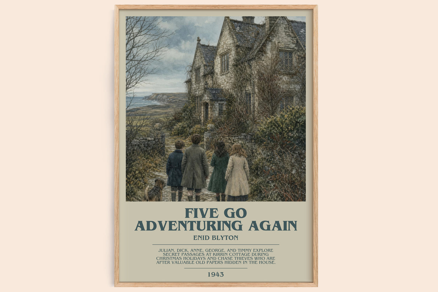 Five Go Adventuring Again bookish book poster by Enid Blyton – framed literary art print
