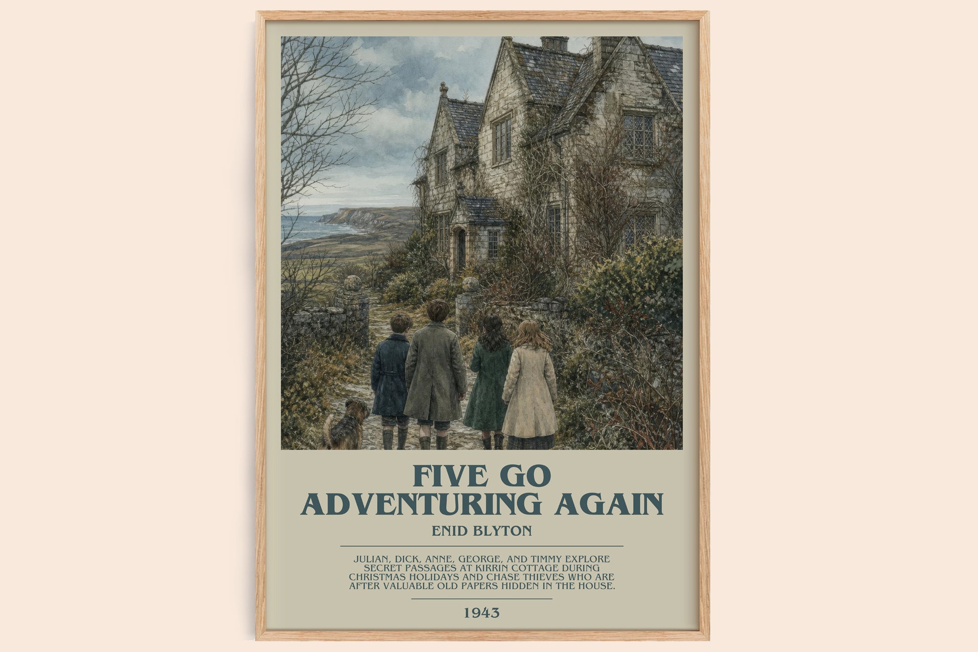 Five Go Adventuring Again bookish book poster by Enid Blyton – framed literary art print