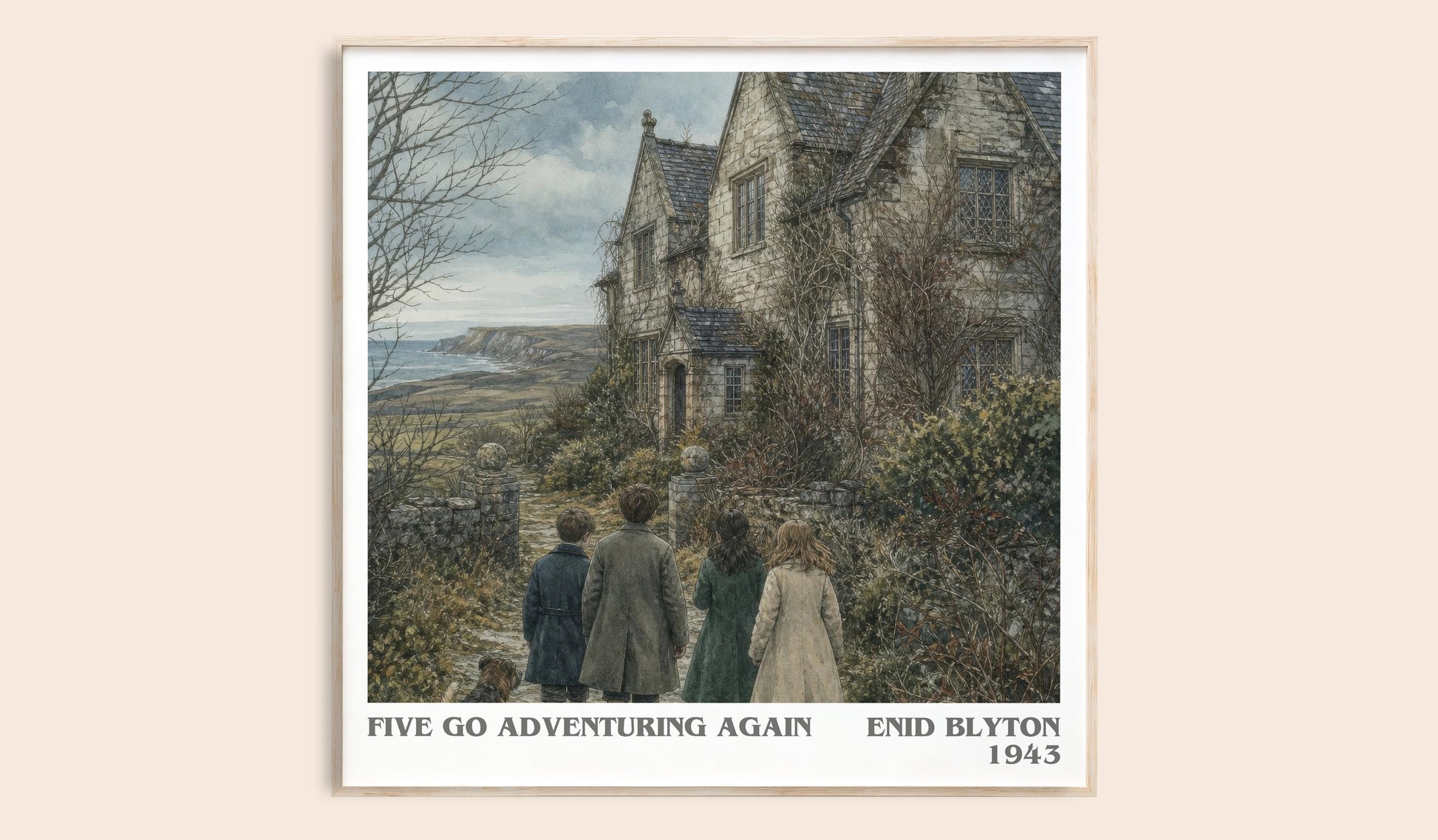 Five Go Adventuring Again literary book poster by Enid Blyton – framed literary art print