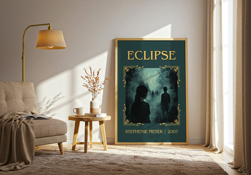 Eclipse classic book art print in frame leaning in hallway – young adult wall art