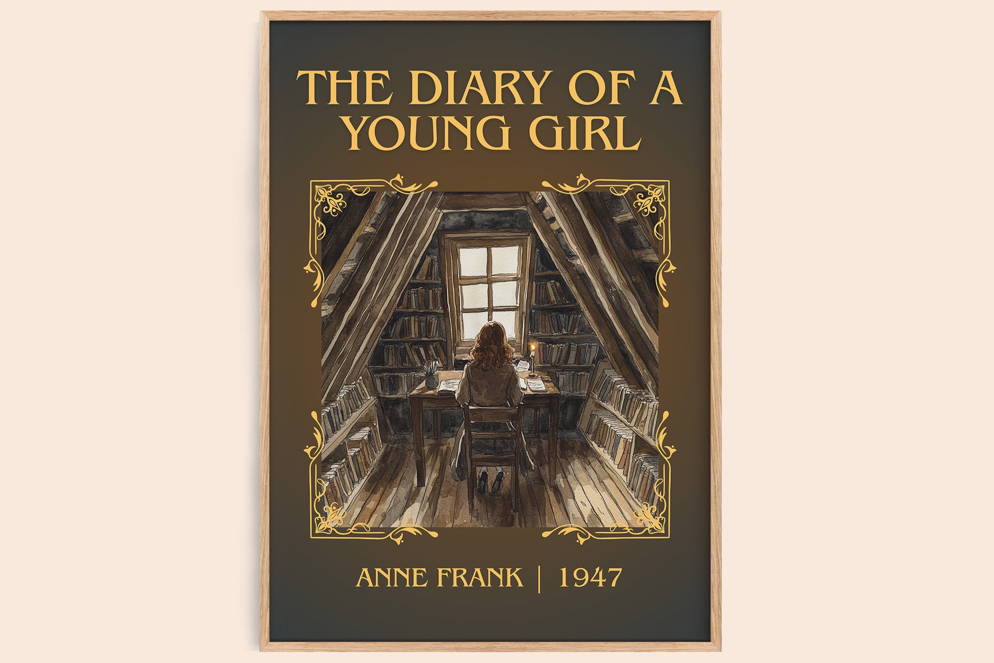 The Diary Of A Young Girl classic book art book poster by Anne Frank – framed literary art print