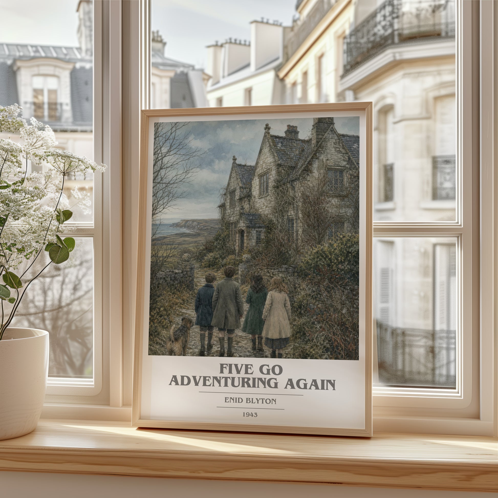 Five Go Adventuring Again book cover poster colour and style options – Enid Blyton book art