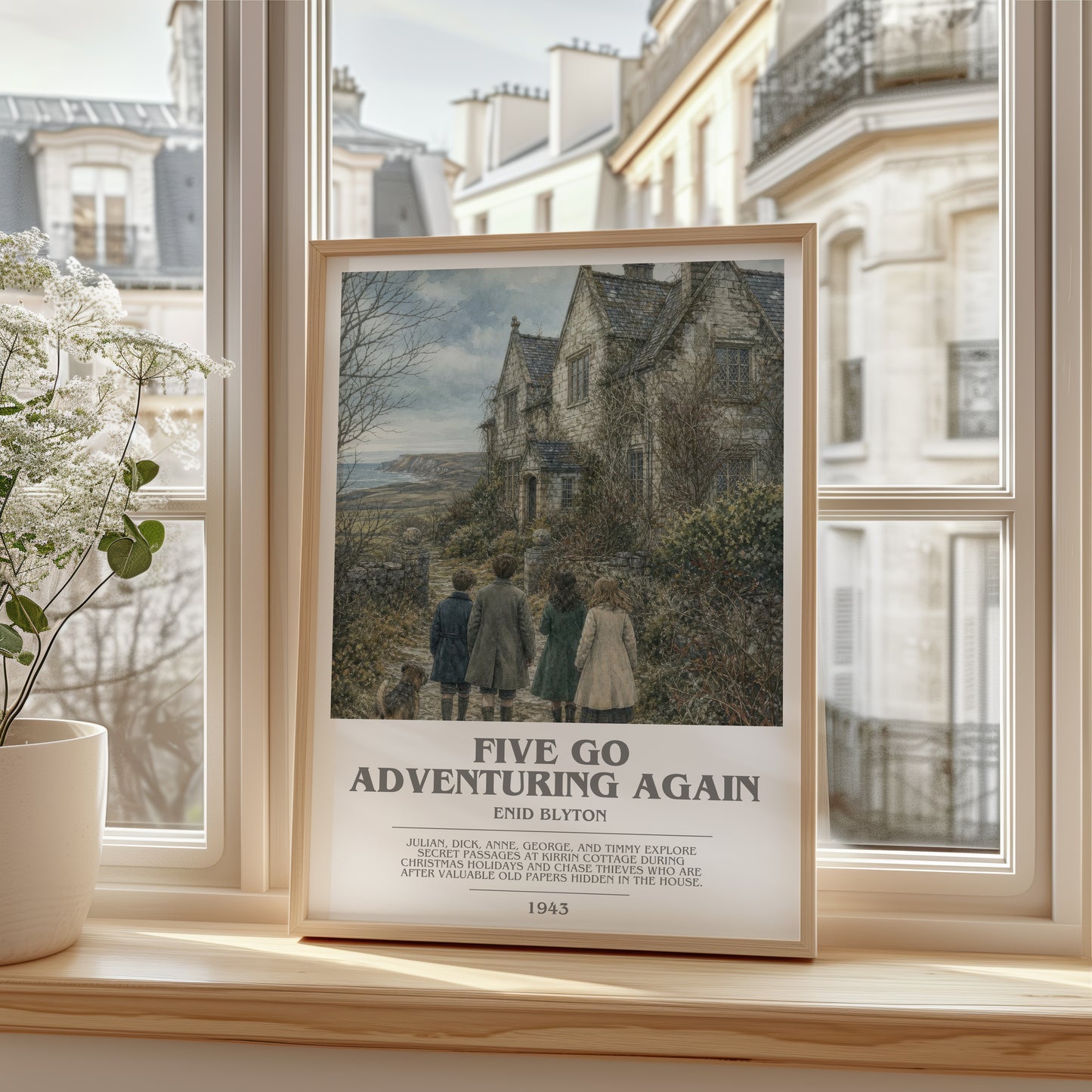Five Go Adventuring Again bookish poster colour and style options – Enid Blyton book art