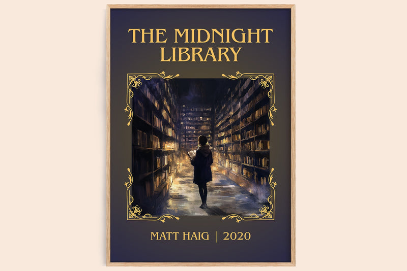 The Midnight Library classic book art book poster by Matt Haig – framed literary art print