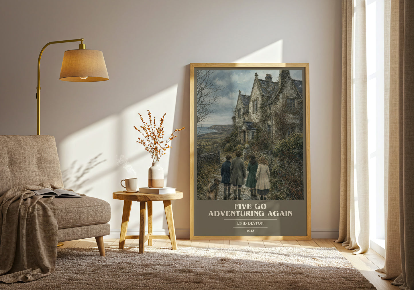 Five Go Adventuring Again book cover print on bookshelf – Enid Blyton fan gift