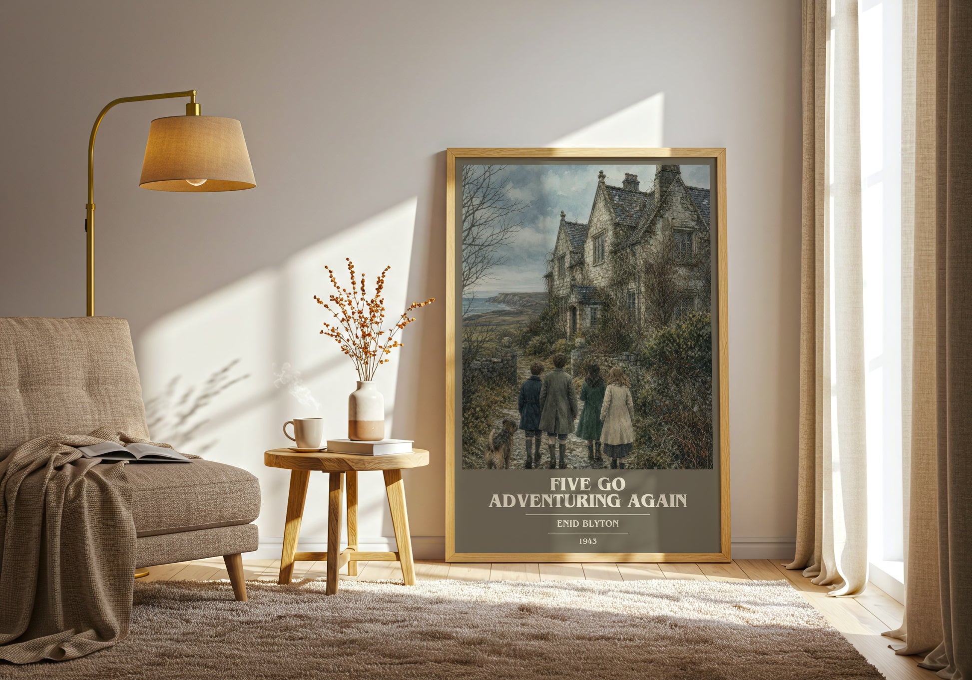 Five Go Adventuring Again book cover print on bookshelf – Enid Blyton fan gift