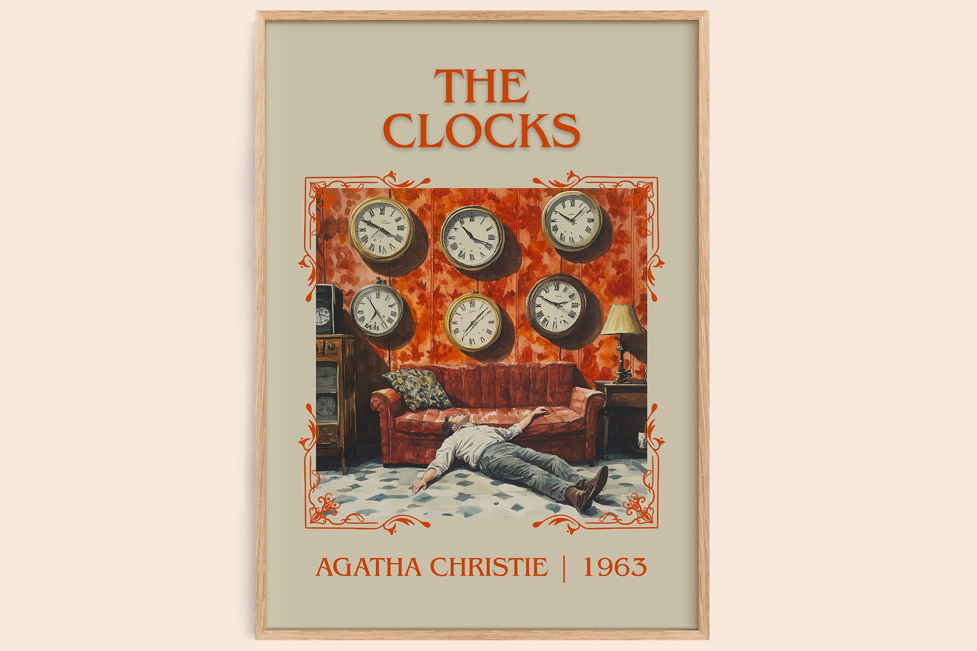 The Clocks classic book art book poster by Agatha Christie – framed literary art print