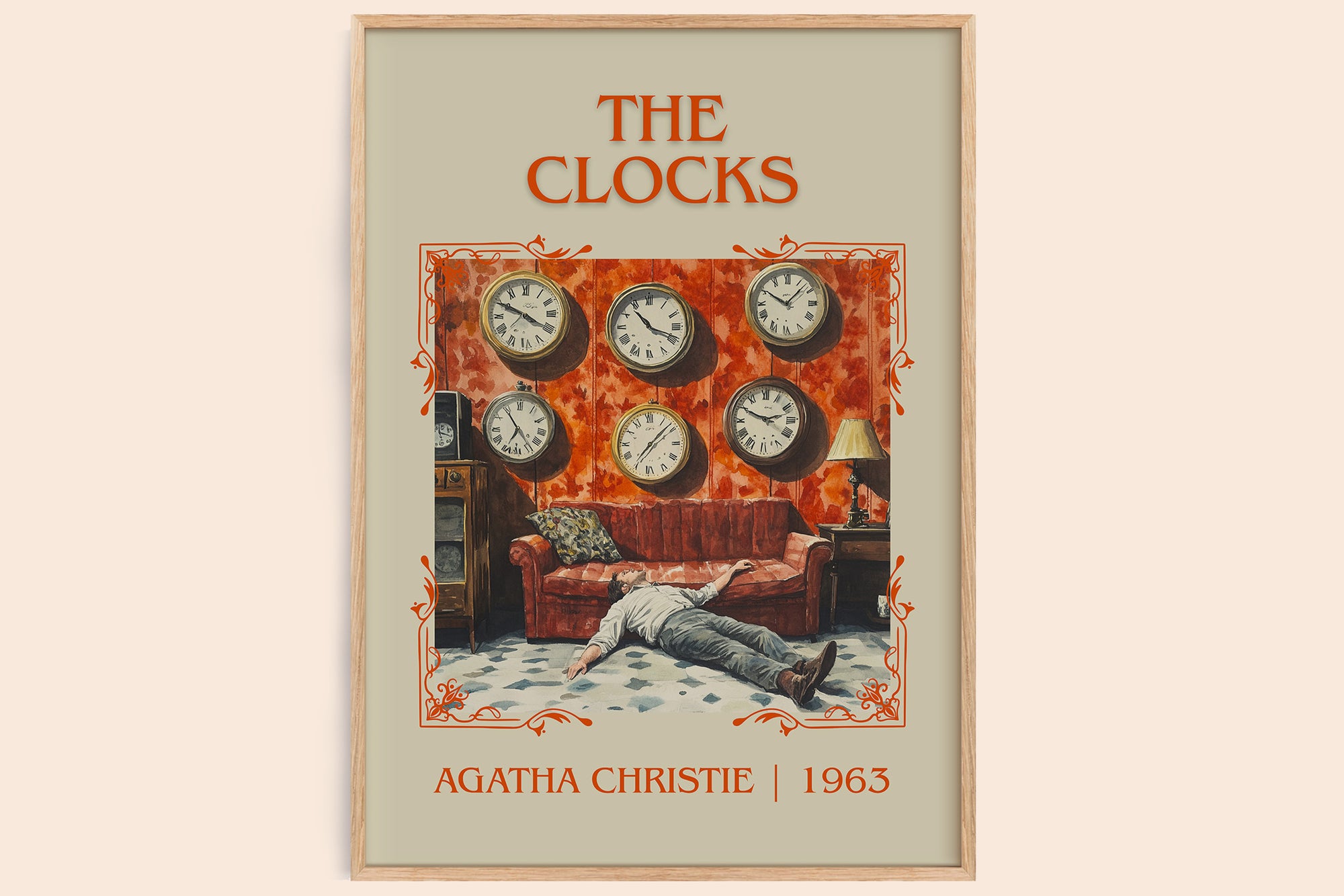 The Clocks classic book art book poster by Agatha Christie – framed literary art print