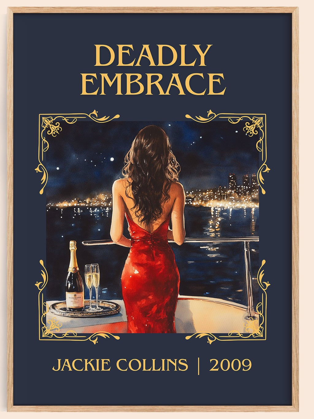 Deadly Embrace classic book art book poster by Jackie Collins – framed literary art print