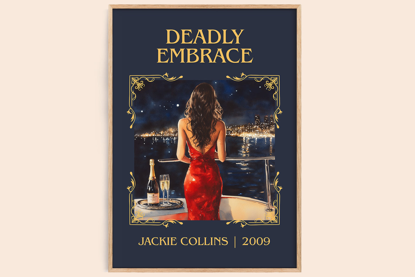Deadly Embrace classic book art book poster by Jackie Collins – framed literary art print
