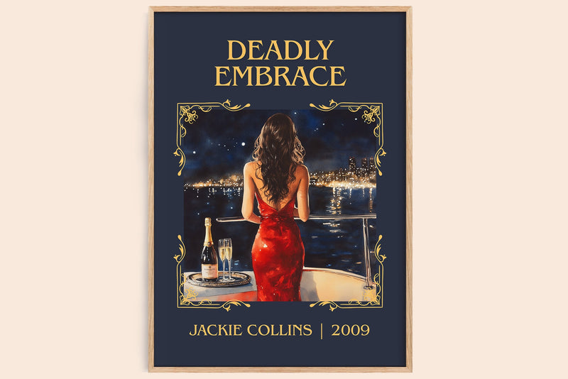 Deadly Embrace classic book art book poster by Jackie Collins – framed literary art print