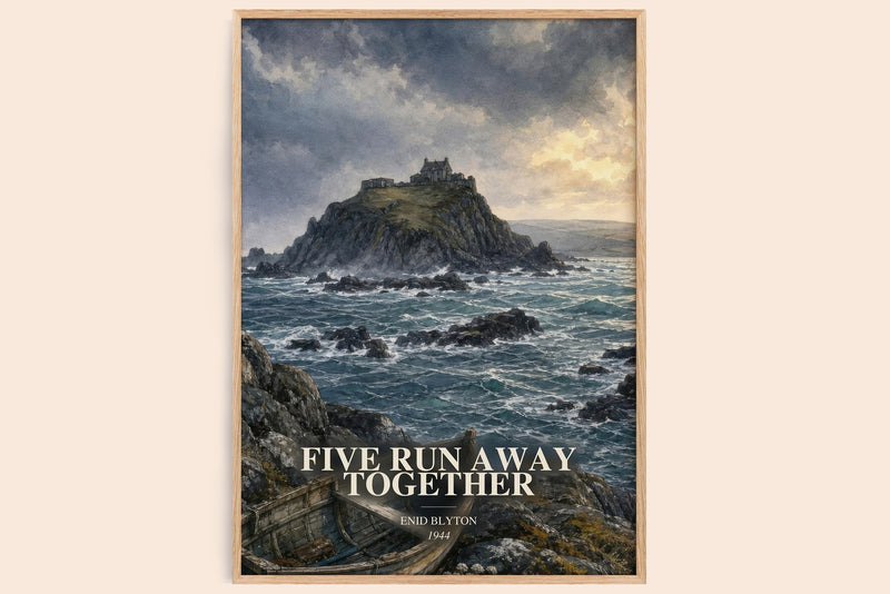 Five Run Away Together watercolour book poster by Enid Blyton – framed literary art print