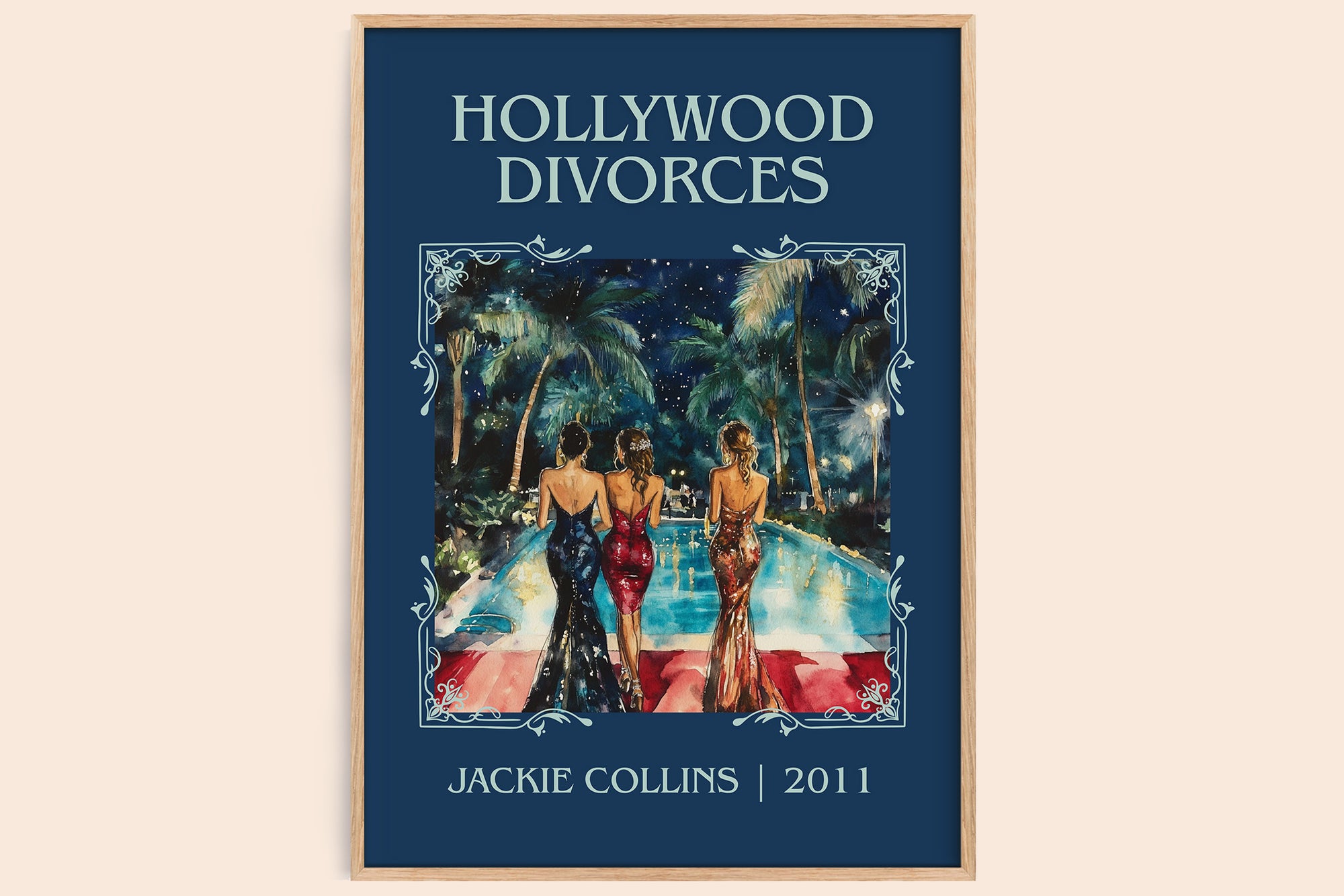 Hollywood Divorces classic book art book poster by Jackie Collins – framed literary art print
