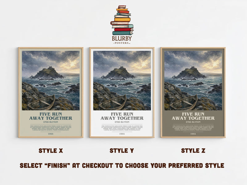 Five Run Away Together bookish print in frame leaning in hallway – childrens wall art