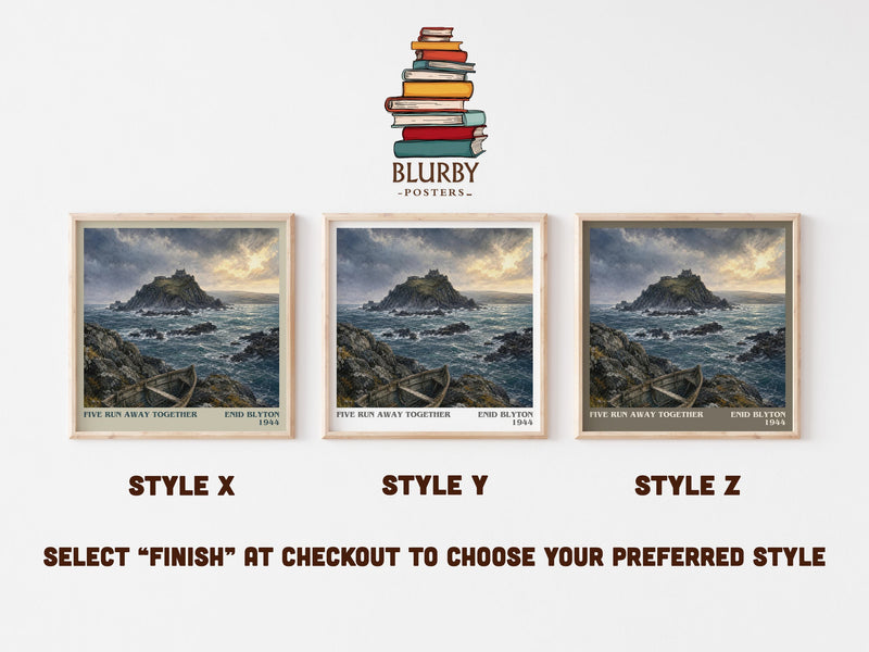 Five Run Away Together literary print in frame leaning in hallway – childrens wall art