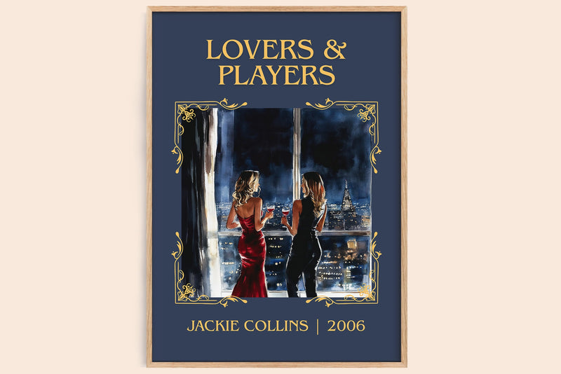 Lovers and Players classic book art book poster by Jackie Collins – framed literary art print