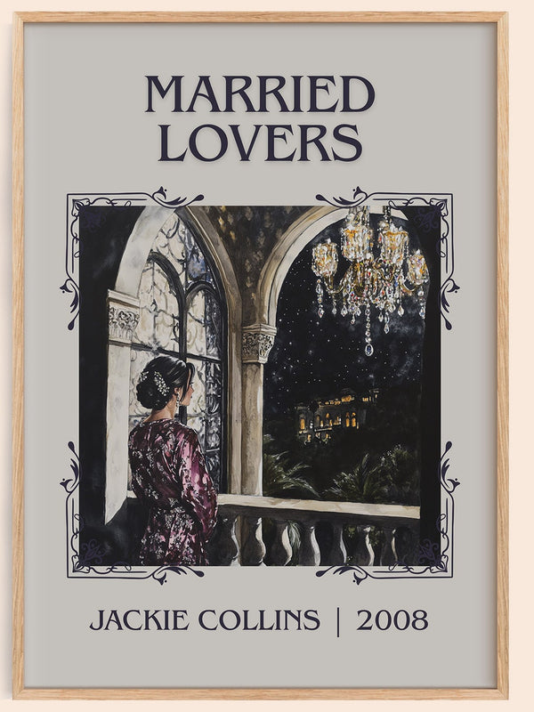 Married Lovers classic book art book poster by Jackie Collins – framed literary art print
