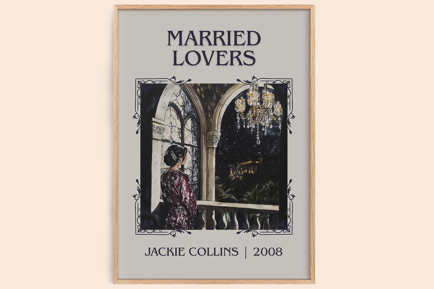 Married Lovers classic book art book poster by Jackie Collins – framed literary art print