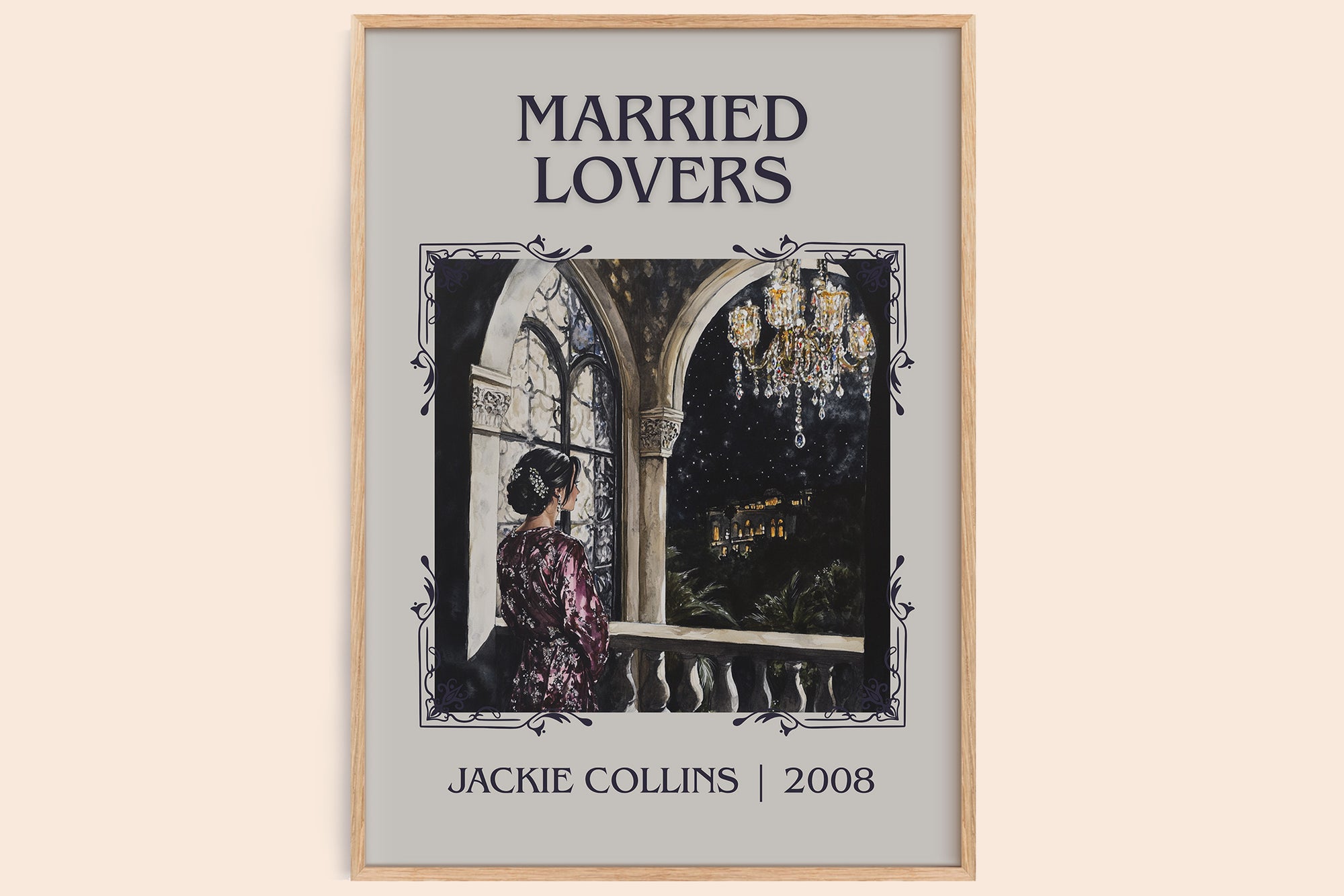 Married Lovers classic book art book poster by Jackie Collins – framed literary art print