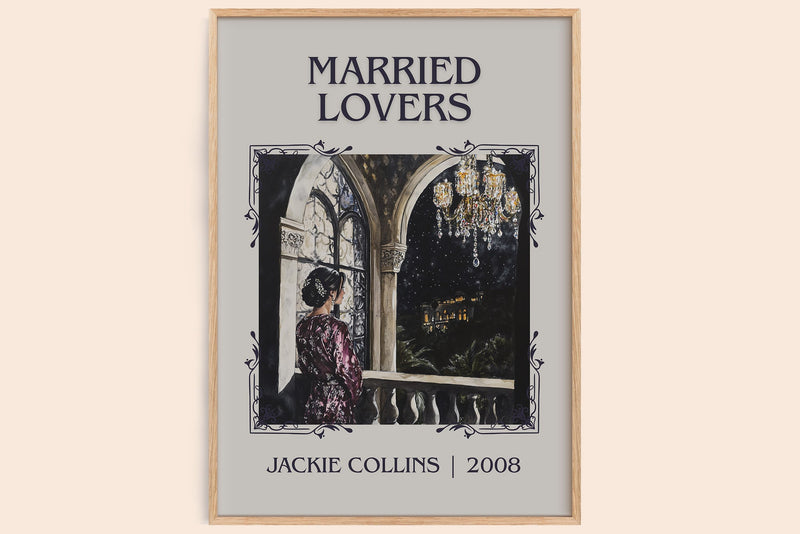Married Lovers classic book art book poster by Jackie Collins – framed literary art print