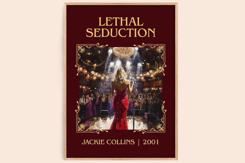 Lethal Seduction classic book art book poster by Jackie Collins – framed literary art print