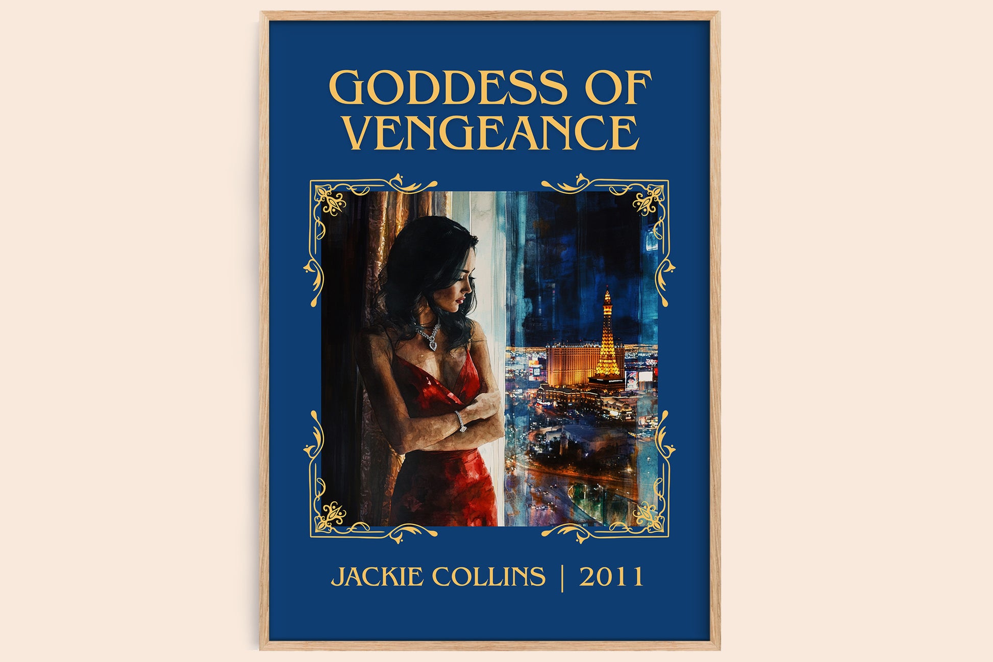Goddess of Vengeance classic book art book poster by Jackie Collins – framed literary art print