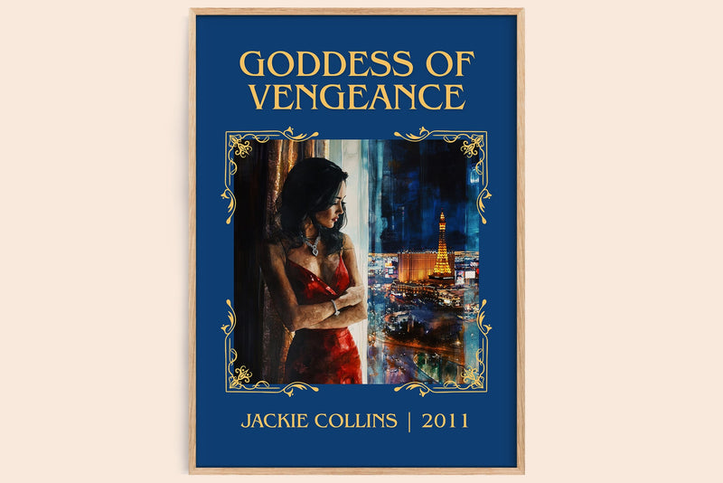 Goddess of Vengeance classic book art book poster by Jackie Collins – framed literary art print