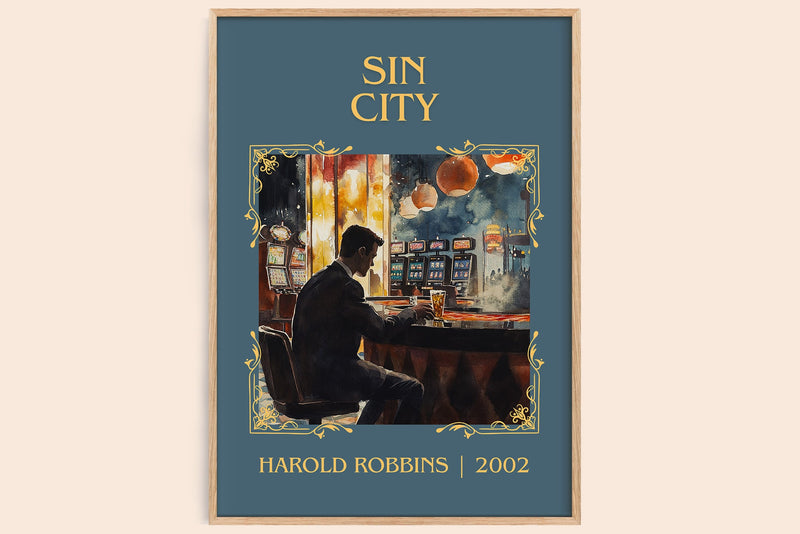 Sin City classic book art book poster by Harold Robbins – framed literary art print