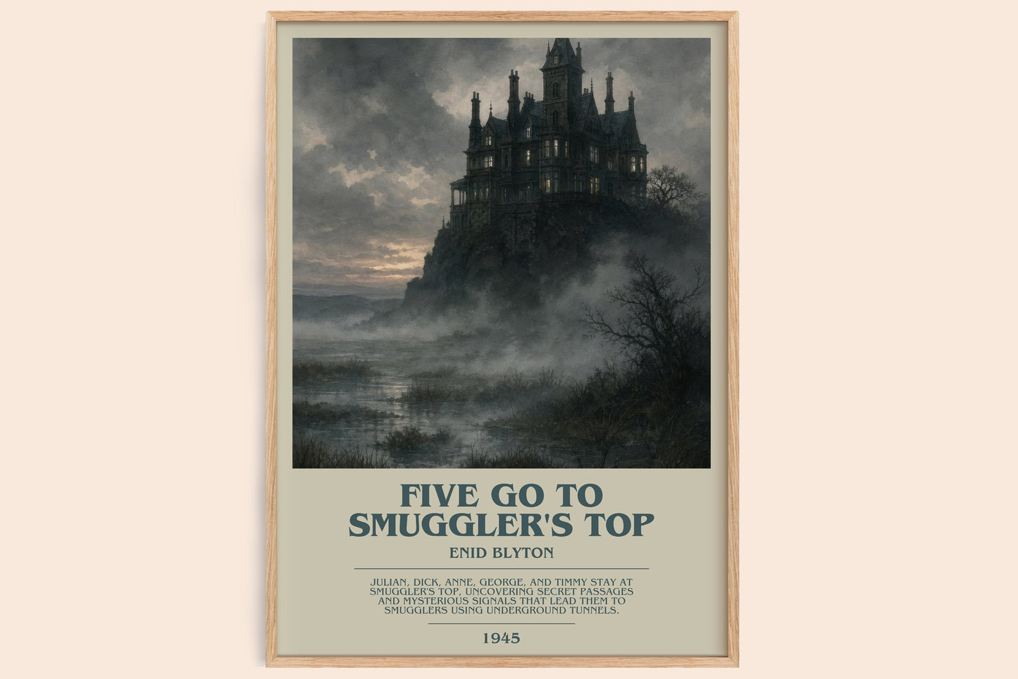 Five Go To Smuggler'S Top bookish book poster by Enid Blyton – framed literary art print