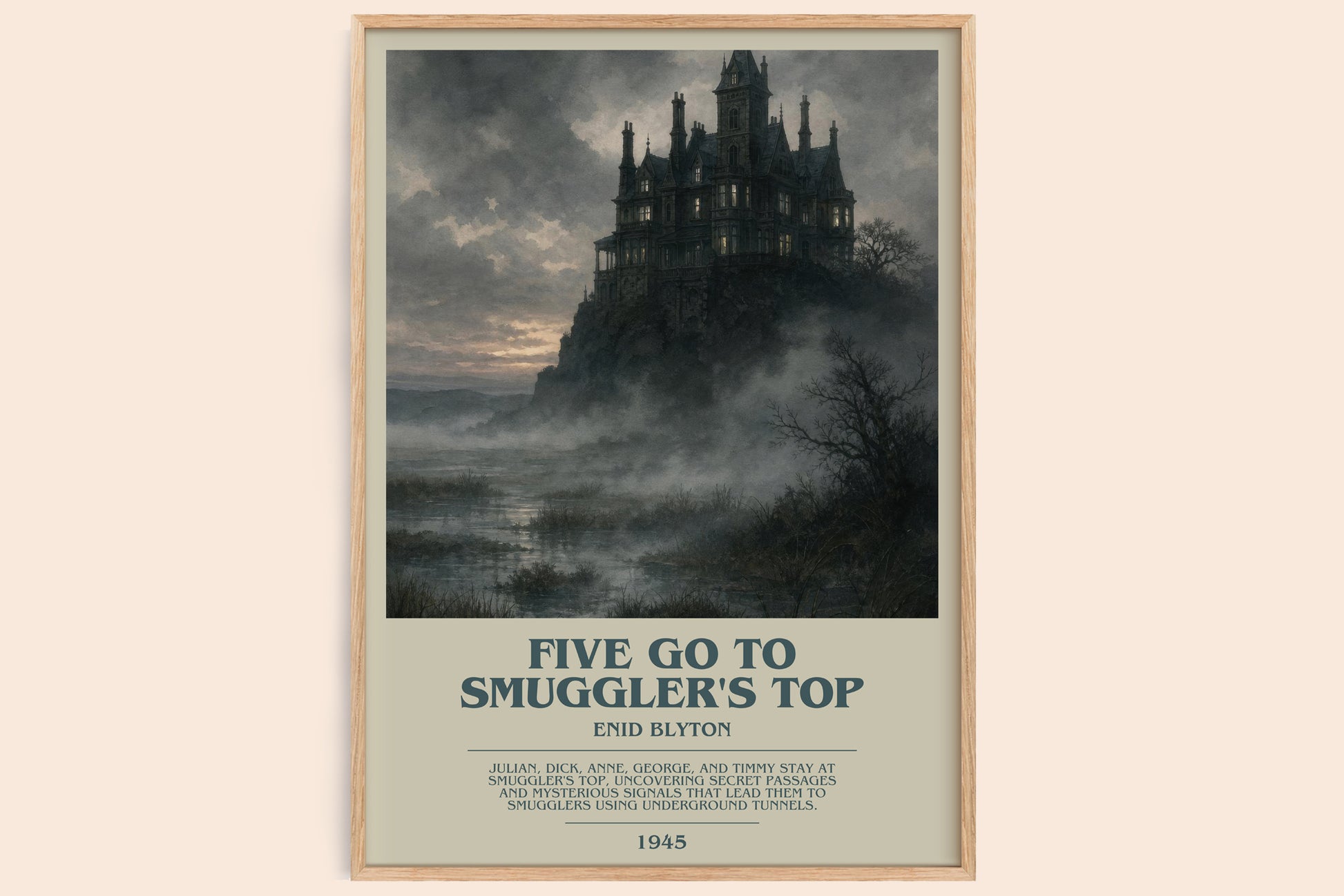 Five Go To Smuggler'S Top bookish book poster by Enid Blyton – framed literary art print