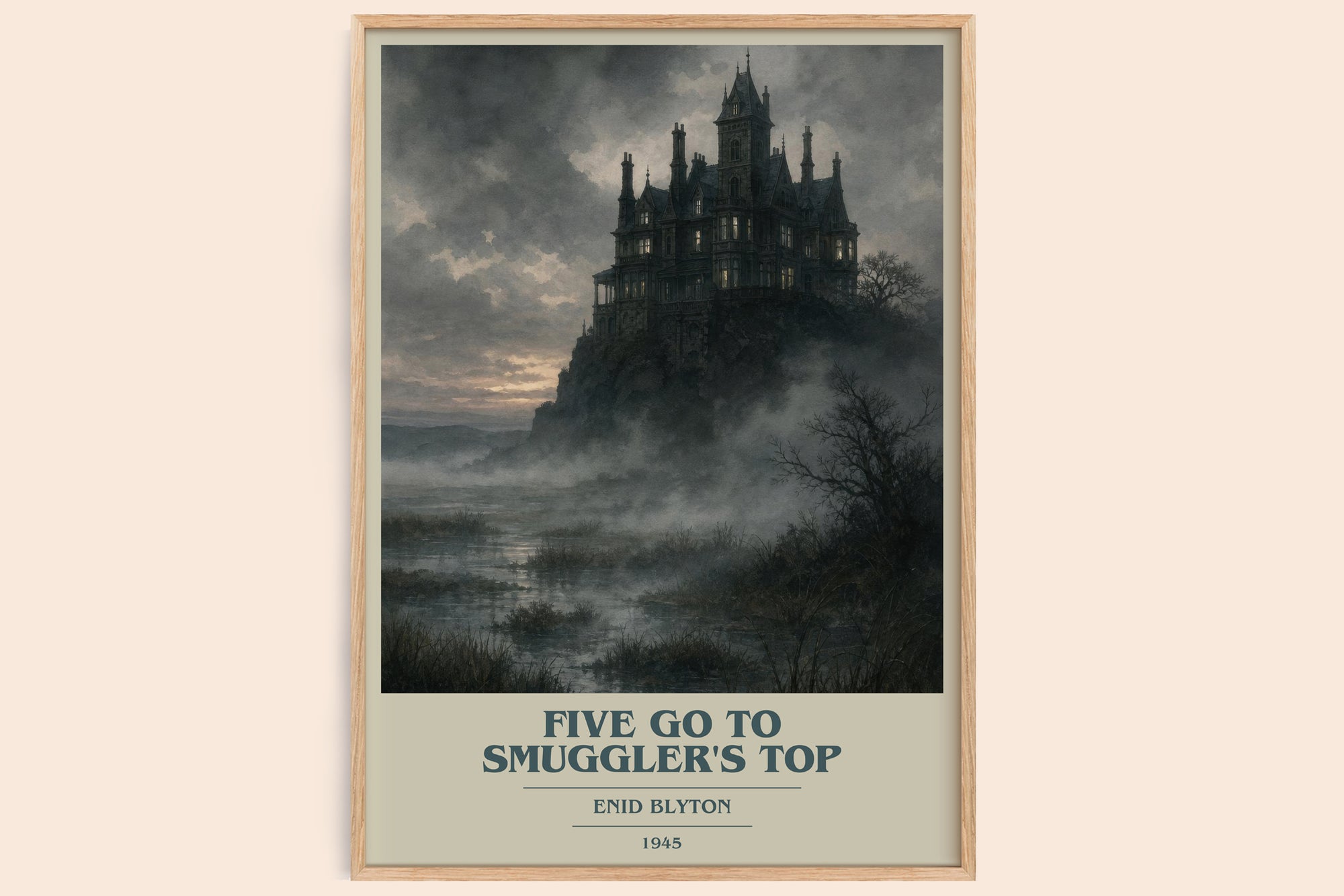 Five Go To Smuggler'S Top book cover book poster by Enid Blyton – framed literary art print