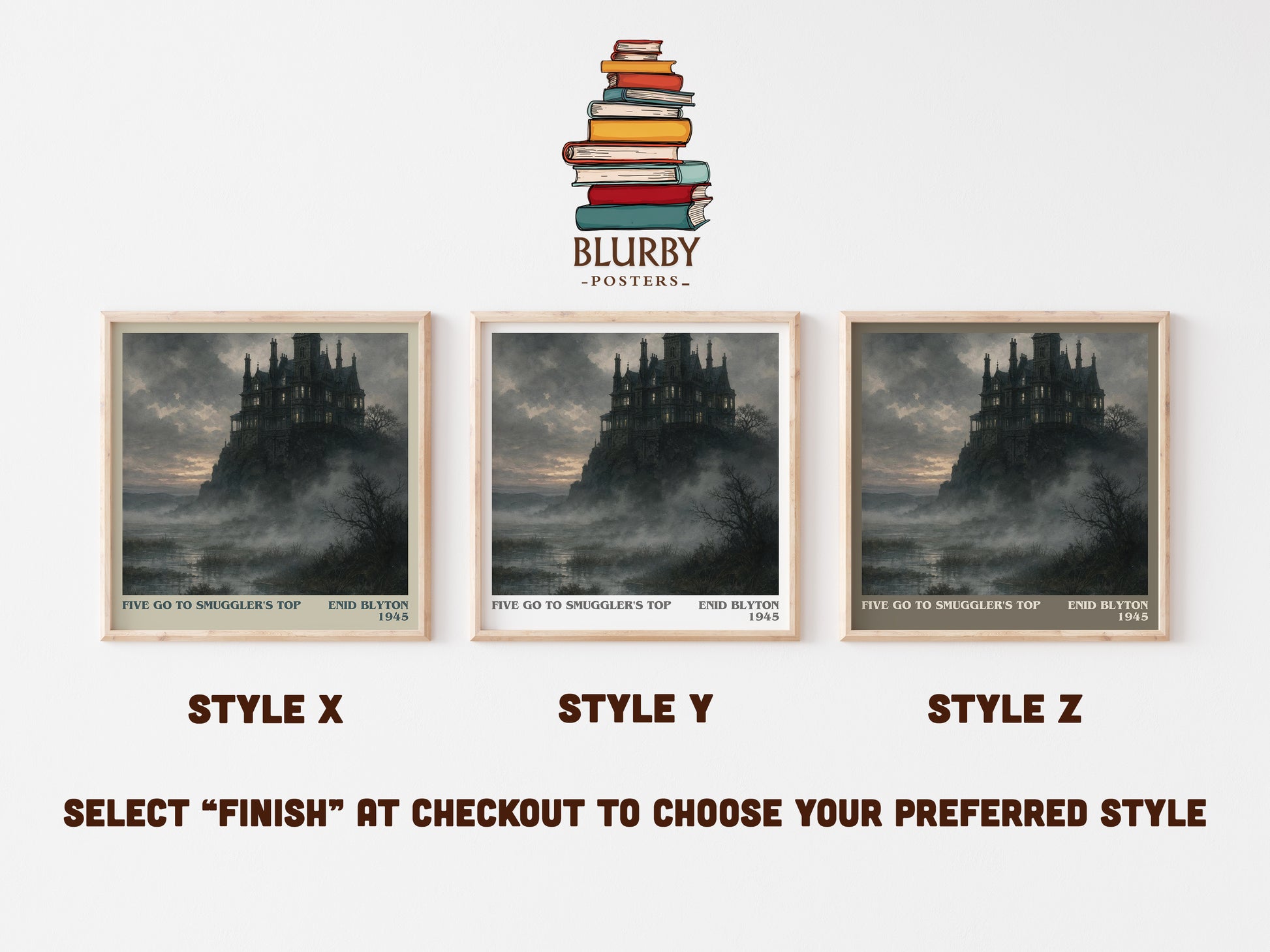 Five Go To Smuggler'S Top literary print in frame leaning in hallway – childrens wall art