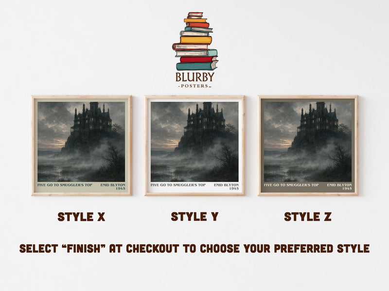 Five Go To Smuggler'S Top literary print in frame leaning in hallway – childrens wall art