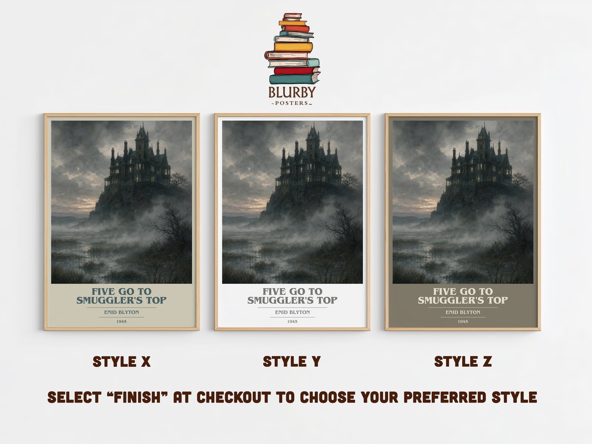Five Go To Smuggler'S Top book cover print in frame leaning in hallway – childrens wall art