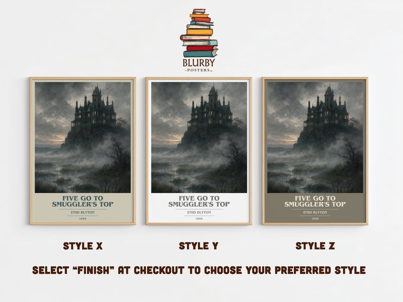Five Go To Smuggler'S Top book cover print in frame leaning in hallway – childrens wall art