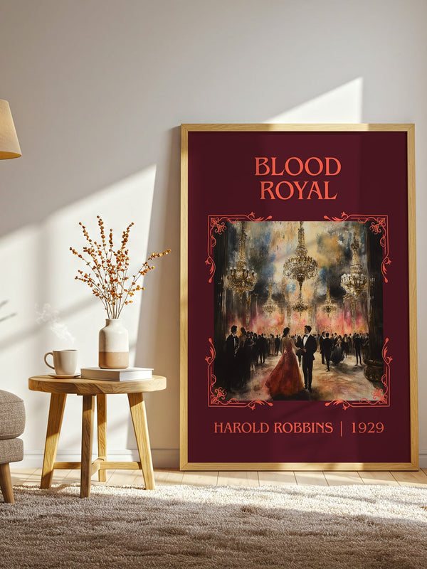 Blood Royal classic book art print in frame leaning in hallway – romance wall art