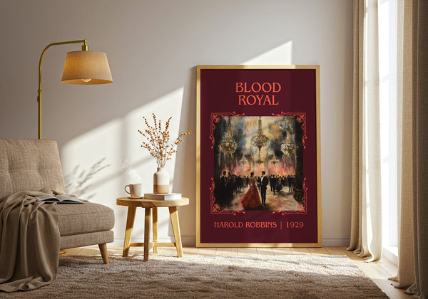 Blood Royal classic book art print in frame leaning in hallway – romance wall art