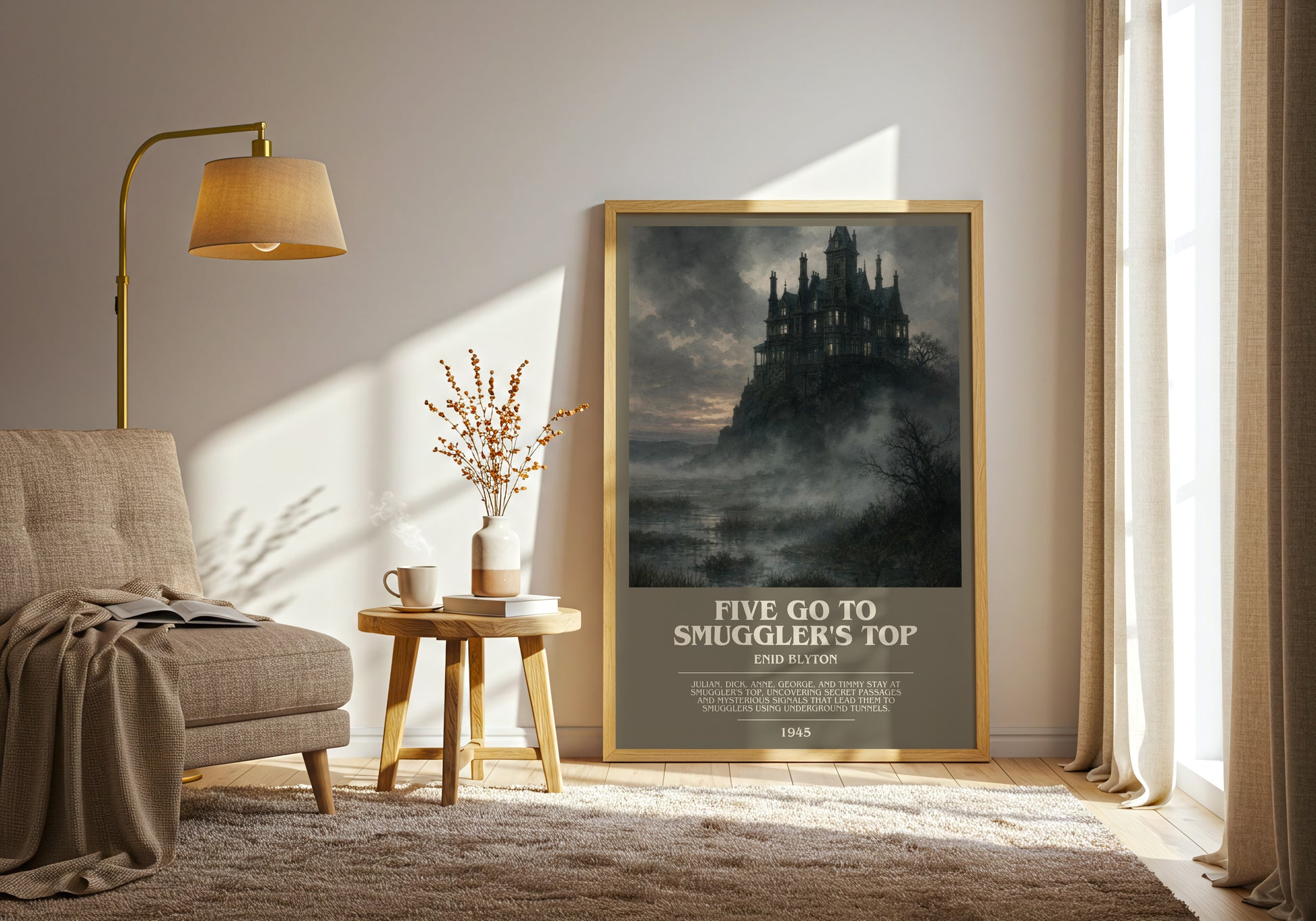 Five Go To Smuggler'S Top bookish print on bookshelf – Enid Blyton fan gift