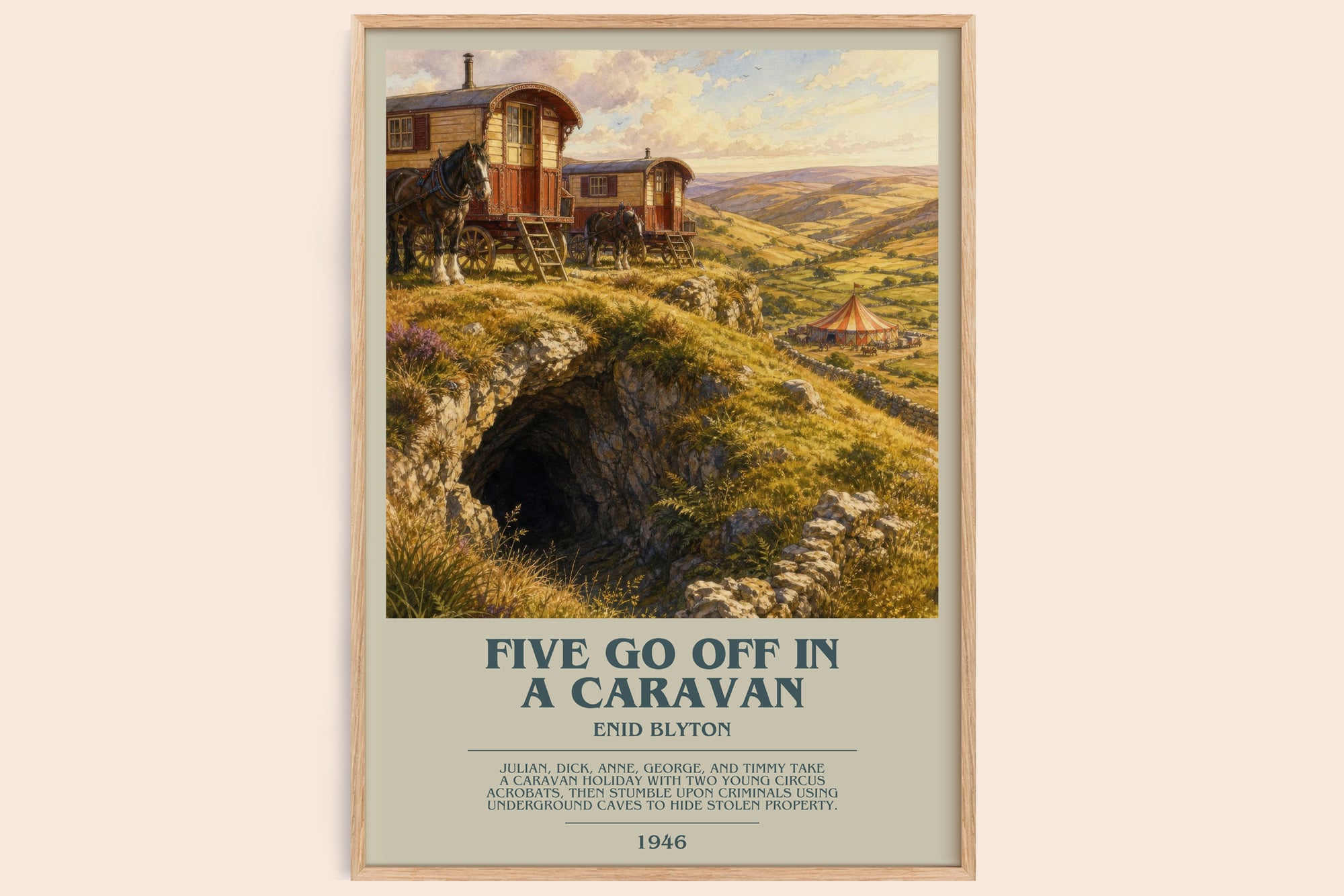 Five Go Off In A Caravan bookish book poster by Enid Blyton – framed literary art print
