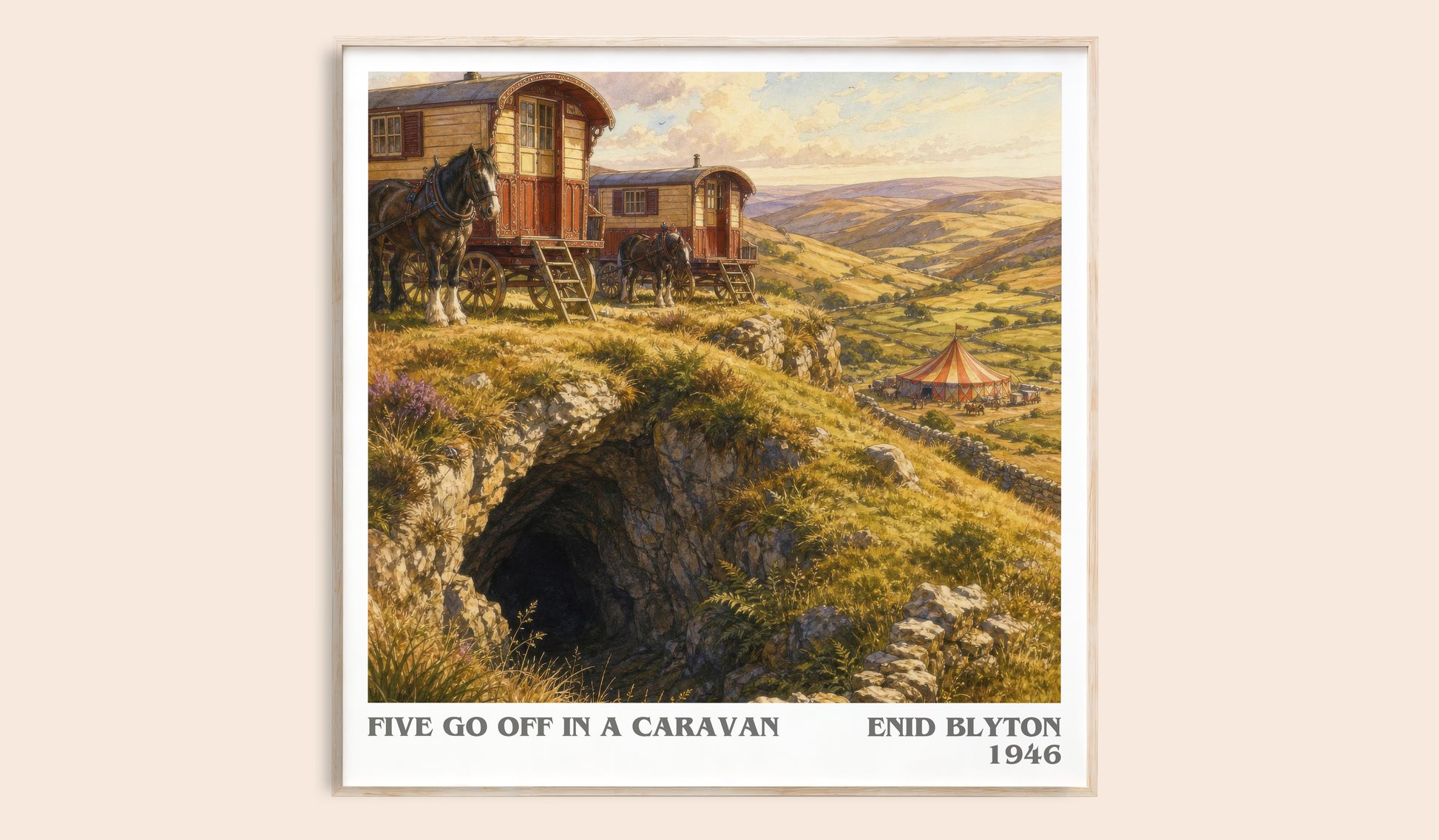 Five Go Off In A Caravan literary book poster by Enid Blyton – framed literary art print