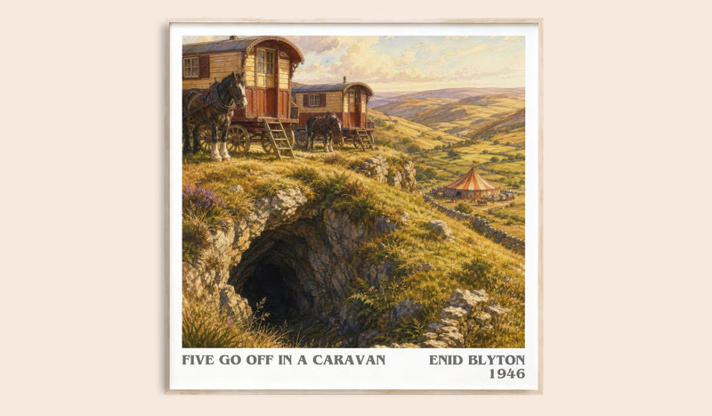Five Go Off In A Caravan literary book poster by Enid Blyton – framed literary art print