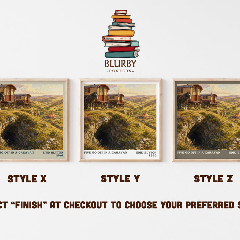 Five Go Off In A Caravan literary print in frame leaning in hallway – childrens wall art