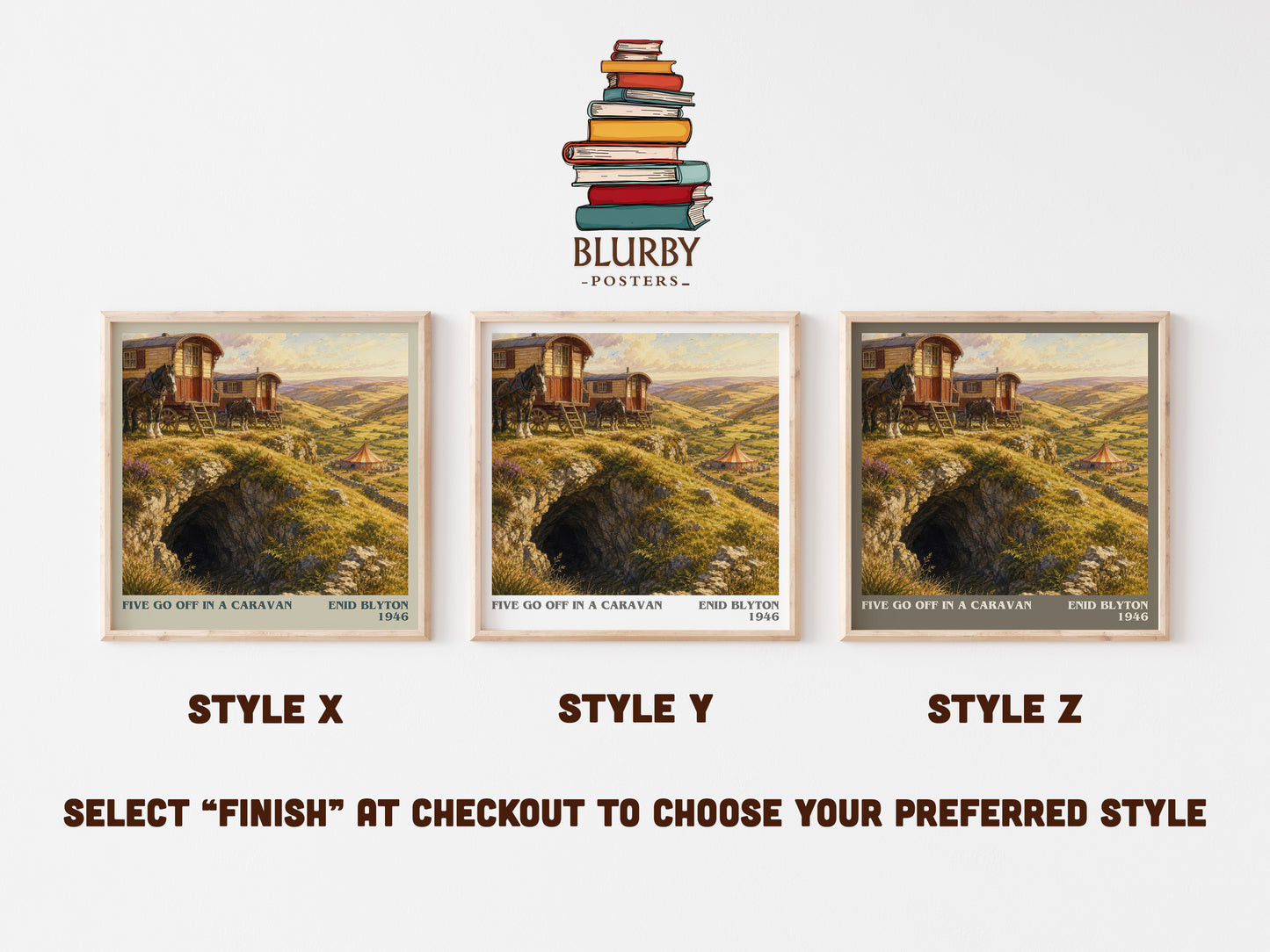 Five Go Off In A Caravan literary print in frame leaning in hallway – childrens wall art