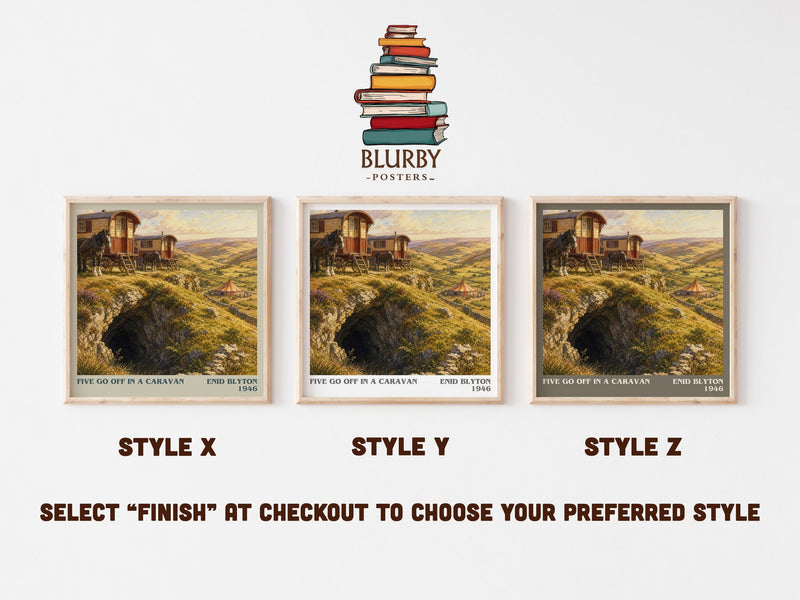 Five Go Off In A Caravan literary print in frame leaning in hallway – childrens wall art
