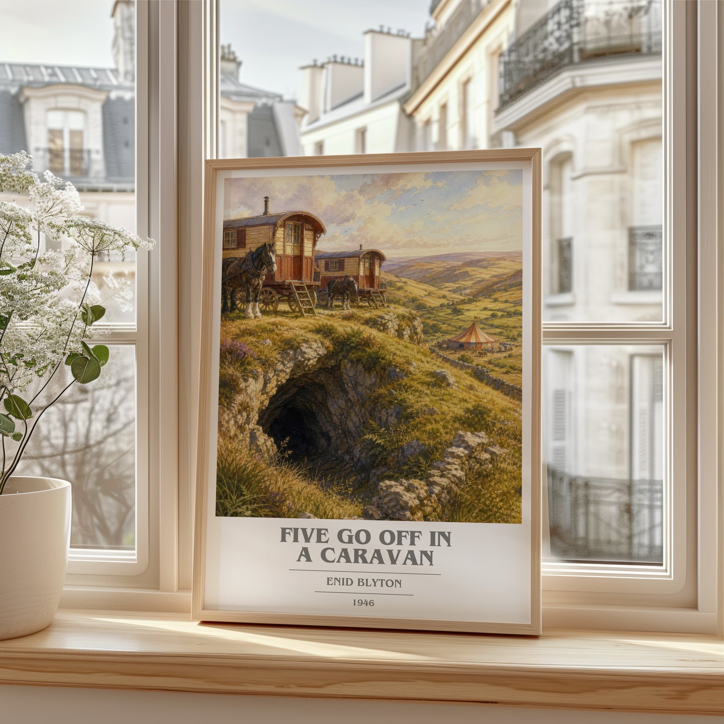 Five Go Off In A Caravan book cover poster colour and style options – Enid Blyton book art