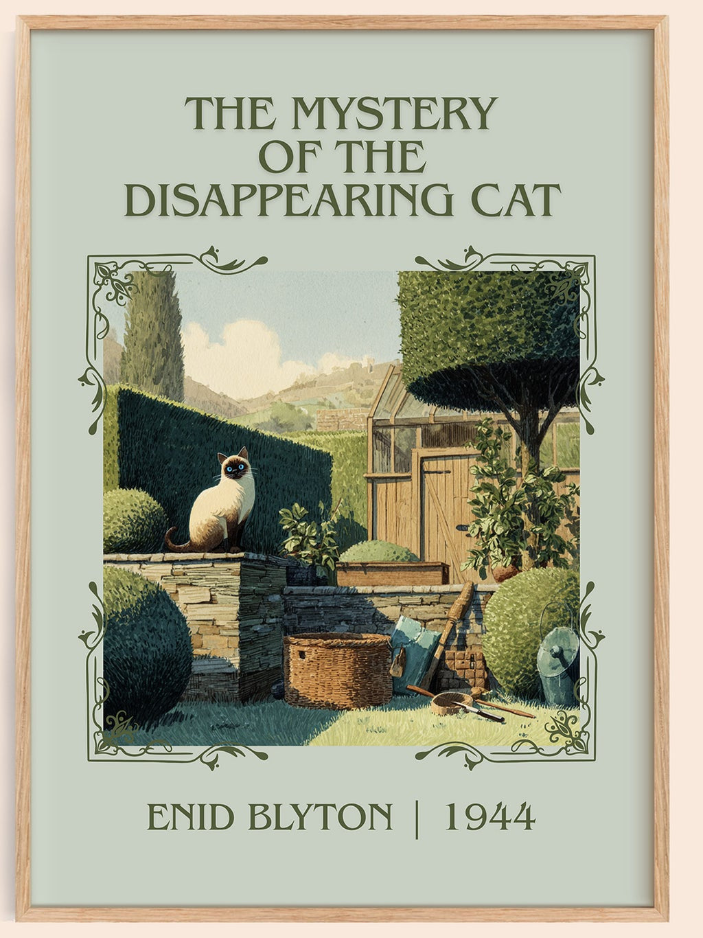 The Mystery of the Disappearing Cat classic book art book poster by Enid Blyton – framed literary art print
