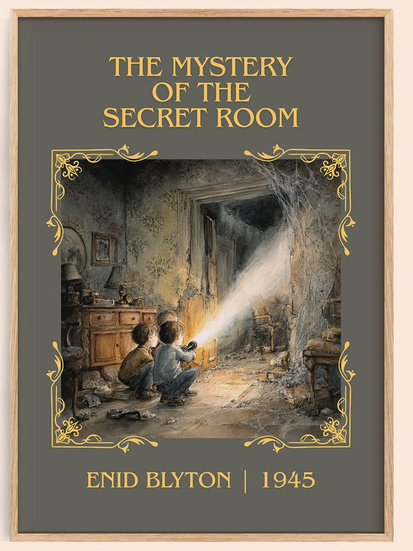 The mystery of the secret room classic book art book poster by Enid Blyton – framed literary art print