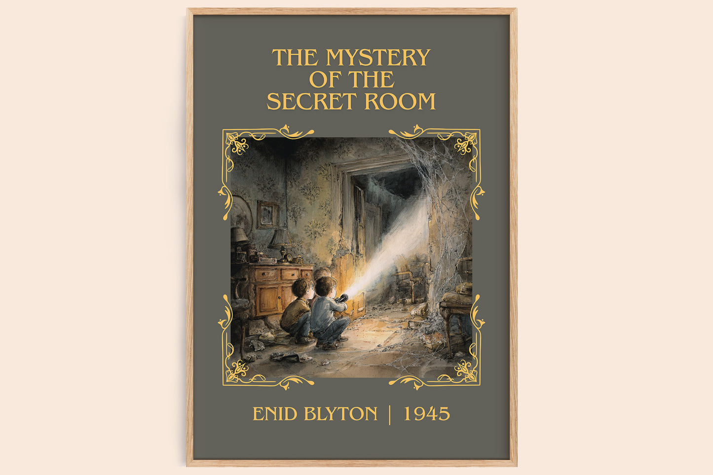 The mystery of the secret room classic book art book poster by Enid Blyton – framed literary art print