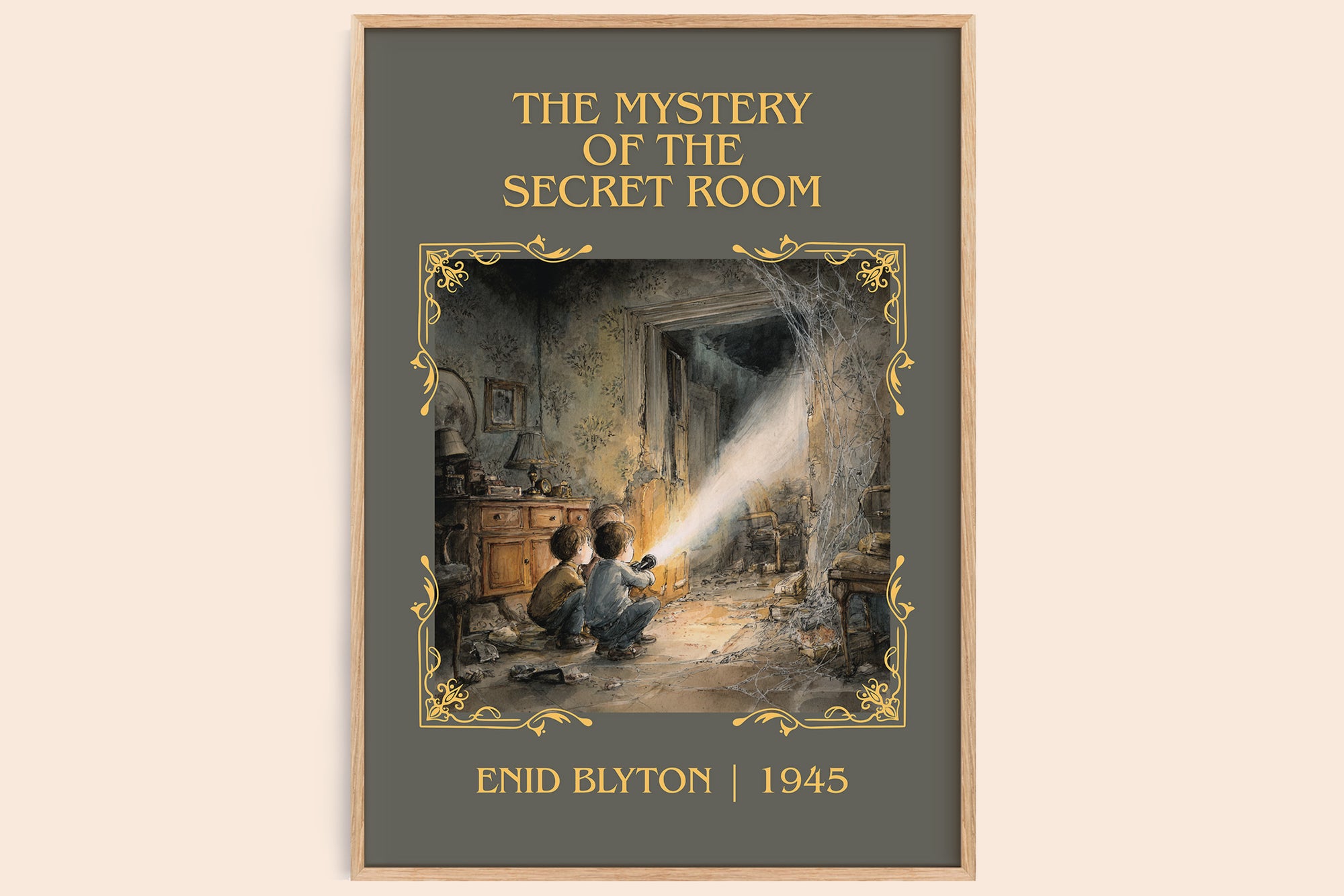 The mystery of the secret room classic book art book poster by Enid Blyton – framed literary art print